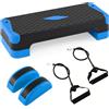 GYMAX Stepper Aerobica 3 in 1, Step Fitness con Corda Elastica | Pedana per Allenamento in Plastica con Base Antiscivolo, Attrezzo per Equilibrio e Coordinazione, per Casa e Palestra