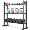 GYMAX Rastrelliera Pesi, Porta Manubri Palestra Regolabile 3 Livelli | Supporto in Metallo per Kettlebell e Dischi Pesi, Capacità 240 kg, Organizzatore Attrezzatura per Casa e Garage