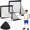 GYMAX Set di 2 Porte da Calcio Pieghevoli e Portatili per Bambini | Porta per Allenamento da Calcio, Portatile con Aste in fibra di vetro con Borsa in Tessuto Oxford e Picchetti, 120x90x92 cm