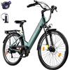 VDL Bicicletta elettrica da uomo e donna, batteria da 48 V, 7 marce, freni a disco, forcella ammortizzata, 25 km/h (verde)