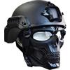 NC Casco tattico Airsoft Paintball ACH con protezione tattica visiera Occhiali trasparenti integrali Maschera teschio per Airsoft Paintball CS Game, 30x19cm