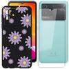 Ikiiqii Custodia per Cubot Note 21 (6.56) Cover Black morbido silicone TPU skin bumper case pelle+ 9H Durezza Vetro Temperato Pellicola Film schermo - Piccoli fiori viola