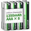 Granicell Confezione da 8 Batterie AAA Litio - 1350 mAh 1.5V Non Ricaricabili Pile AAA, Durata Prolungata & Prestazioni Costanti AAA, Per Fotocamere, Torce, Giocattoli e Dispositivi Elettronici