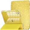 INFILAND Custodia per iPad 11 Generazione A16 11 Pollici 2025/iPad 10 Generazione 10,9 Pollici 2022,Glitterata con Retro Trasparente Brillante, Portapenne, per Bambini e Ragazze (Giallo dorato)