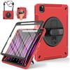 Miesherk Custodia per iPad Pro 12.9 6a/5a/4a/3a Generazione 2022/2021/2020/2018: Cover Protettiva Integrale di Grado Militare-Proteggi Schermo-Portapenne-Cavalletto Girevole-Tracolla Mano/Spalla-Rosso