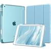 MoKo Cover per iPad 9a/8a/7a Generazione 10,2 Pollici con Portapenna | Custodia per iPad 10,2 2021/2020/2019, Trifold Sottile Leggera Cover con Retro PC Rigido Traslucido, Blu Nebbioso