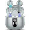 Drsaec Cuffie Bluetooth, Auricolari Bluetooth 5.4 Cuffie Wireless in-ear con 4 Mic, 2026 Cuffie Senza Fili ENC Cancellazione Rumore, Mini Cuffiette Bluetooth IP7 Impermeabile HiFi Stereo/LED/USB-C Grigio