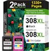 CINKCOCO 308XL 308E Sostituzione per Cartucce HP 308 Nero e Colore Compatibile con HP Envy 6120e 6130e 6110e 6122e 6132e 6520e 6530e 6532e（1 Nero & 1 Colore）