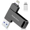 Vackiit Chiavetta USB 128GB per iPhone,MFi Chiavetta USB C,Lightning,USB-A | 3 in 1 Memoria Esterna per iPhone,iPad,Android OTG Smartphone,Mac,PC,USB 3.0 Stick,Pendrive Backup Foto,Video,Dati,Nero