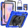 SEYMAC Cover per Samsung Galaxy Tab S10 Lite/S10 FE/S9 FE 10,9/S9, Blu | Custodia Antiurto con Pellicola Protettiva, Supporto Girevole a 360° e Cinghia da Mano, Tracolla, Portapenne e Robusta