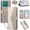 FERLAN Cover Compatibile Con Honor X8B con Cordino,Flip Custodia Portafoglio Custodia in pelle,[3-6 Porta Carte][Magnetico],Custodia Libro Cover con Laccio Cinghia regolabile Case - grigio