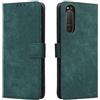 LMFULM® Custodia per Sony Xperia 5 II XQ-AS52/XQ-AS62/XQ-AS72 (6,1 pollici), in pelle PU, magnetica, con supporto, antifurto, pennello, portafoglio, verde