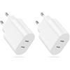 ANVSI Caricatore USB C 20W 2-Porto Presa per iPhone 17/17 Air/17Pro/17 Pro Max/16/15/14/13/12/11 Plus Mini SE X XS XR, Samsung Galaxy, Alimentatore Spinotto Trasformatore USB C (Confezione da 2)