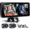 Realdio Telecamera Bambini Doppia, IPS HD 6,9 Pollici, Vista 360 Gradi | Visione Notturna, Obiettivo Girevole per Sorvegliare Bambini e Animali Domestici durante i Viaggi Quotidiani in Auto