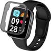 SeNool Custodia per Xiaomi Redmi Watch 3 Active, PC Cover Rigida con Vetro Temperato Protezione di Schermo, [Durezza 9H] Case per Xiaomi Redmi Watch 3 Active - Nero