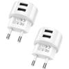 Medrialife 2 adattatori per presa di corrente, alimentatore piatto con 2 porte, 5 V, 2,1 A, multipresa con USB, compatibile con prese IP44