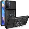 ESTH® Custodia per Oppo A74 5G/A54 5G con Custodia per Fotocamera Scorrevole e Supporto ad Anello [Cover Paraurti Compatibile con Supporto Magnetico per Auto], Nero