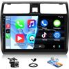 SIXWIN Autoradio per Suzuki Swift 2005-2010, Swift Schermo Tattile IPS HD da 10 con CarPlay e Android Auto, Mirror Link, Bluetooth 5.2, FM, EQ, USB, Comandi al Volante + Telecamera Posteriore