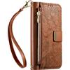 JIUNINE Cover per Realme GT 7 / GT 7T, Custodia Libro PU Pelle Antiurto Portafoglio Donna, Slot per Carte, Stand Regolabile, Chiusura Magnetica, Motivo Floreale con Foglie in Rilievo, Marrone
