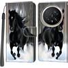 PHINIENLAND Cover per Honor Magic8 Pro custodia portafoglio Cavallo nero | 3 scomparti carte, 1 tasca banconote, Chiusura magnetica, Supporto, Pelle PU flip cover per Honor Magic8 Pro