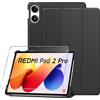 ELYCO Custodia Compatibile con Xiaomi Redmi Pad 2 Pro 12.1 Pollici, Nero | Sottile Leggero Cover + 1 Pezzi Vetro Temperato Pellicola Protettiva, Custodia in PU Case con Multi-Angolo Regolabili