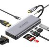UP PARTS Hub USBC, Docking Station,UP-DS-9866T, 9 in 1,Porta Alimentazione USB C 100W, HDMI 4K, VGA, 1 porta USB3, 2 Porte USB2, Card Reader, Audio 3.5mm, Azienda Italiana