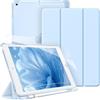 FINTIE Cover per iPad 9a/8a/7a Generazione 10,2 Pollici (2021/2020/2019) | con Portapenne - [con Vetro Temperato Pellicola] Sottile Leggero Semi-Trasparente Opaca Posteriore Custodia, Cielo Blu