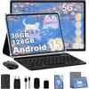 Dghrti Tablet Android 15 [30GB RAM] 128GB ROM, 10 Inch IPS HD Screen+1TB Expansion - Octo-Core, 8000mAh, Metal Body, 5MP+8MP, Face ID, Widevine L1 - with Keyboard and Mouse - Gray