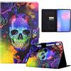 LSPCASA Custodia per Samsung Galaxy Tab S10 FE Plus da 13,1 pollici, in pelle PU, con scomparti per carte di credito e funzione leggio, per Samsung Galaxy Tab S10 FE+, teschio colorato