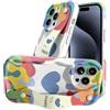 Generic Custodia per telefono magnetica in silicone di lusso compatibile con i-Phone 15 Pro Max, cinturino color crema - Custodia per telefono in silicone a forma di cuore con graffiti