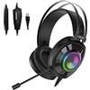 Noua Echo Cuffie Gaming USB Rainbow Over-Ear con Driver da 50 mm, Cuffie da Gioco Suono Surround 7.1 con Microfono Flessibile Headset per PC, Mac, Laptop