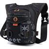 Mixroom - Marsupio Uomo Borsa moto da Gamba Borsello Tracolla Regolabile con il Foro per Cuffie Auricolari per Moto, Bici, Sport colore Nero