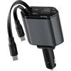 Kwak's Caricatore da auto retrattile, 100 W, presa accendisigari USB C, adattatore per auto con cavo nascosto, ricarica rapida compatibile con iPhone 16 15 Pro Max (tipo c+tipo)