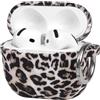 Generic Custodia per auricolari anti-goccia in silicone con stampa leopardata bianca alla moda con fibbia ad anello in metallo per AirPods 4, un must per le fashioniste