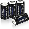 CITYORK Palo 4 confezione misura C 4000 mAh Ni-Mh ricaricabili, ad alta capacità ad alta velocità, con 2 scatole (4 C) 4 Pack C Nero