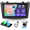 Hikity Autoradio Android 15 2 DIN 9 per Mazda 3 2009-2013 Wireless CarPlay | 8Core 4+64GB. Schermo IPS. Android Auto, BT 5.0, GPS, WiFi, 59UI, FM/RDS, SWC, Retrocamera, MIC
