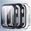 Generic Confezione da 3 custodie in vetro temperato compatibile con Apple Watch Series 4, 5, 6, 7, 8, 9, pellicola protettiva rigida in policarbonato, ultra sottile, leggera, antigraffio (nero, blu notte +