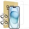 Generic Confezione da 2 + 2 pellicole protettive in vetro temperato da 6,1 pollici compatibili con iPhone 15, 1 pollici con accessori per la protezione dell'obiettivo della fotocamera, kit di installazione