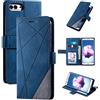 QiongniAN Cover per Huawei Enjoy 7S ,Custodia per Huawei P Smart FIG-L03 FIG-LX2 FIG-L22 FIG-LX1 FIG-L21 FIG-LX3 FIG-LA1 / Honor 9 Lite LLD-L22A LLD-L31 / Nova Lite 2 Custodia in pelle PU flip Case Blue