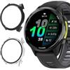 ZoRoll Custodia compatibile con Garmin Forerunner 970, [2 pezzi] Custodia protettiva completa con pellicola di vetro, copertura completa 9H, durezza PC, con Garmin Forerunner 970 - Trasparente+Nero