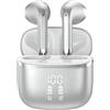 HOIFA Cuffie Bluetooth, Auricolari Bluetooth 5.4 Cuffie Wireless In Ear con microfono stereo ENC HD, cuffie wireless bluetooth 50H, Cuffiette Wireless IP7 Impermeabile con Display LED, 2025 Argento
