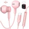 AIAUXAI In Ear Cuffie USB C per Samsung S26 S25 S24 S23 A56 A16 A17 Rosa | Microfono e Controllo Volume, Design Magnetico, Auricolari con Filo per iPhone 17 16 15, Cuffiette per Google 10 9 per Xiaomi