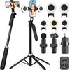 Yizhet Kit di Vlogging per iPhone/Android, 180cm Bastone Selfie Treppiede | con 2 Luci di Riempimento, 2 x Microfono Lavalier e Telecomando, Kit Selfie per Creatori di Contenuti TikTok e YouTube