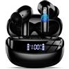 Nerunsa Cuffie Bluetooth, Auricolari Bluetooth 5.4 con 4 ENC Mic, 2025 Cuffiette Bluetooth In Ear Stereo HiFi, 45 Ore Cuffie Senza Fili con LED Display, Cancellazione Rumore , IP7 Impermeabili, Touch Control