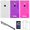 ebestStar - [Pacco x3 Cover Compatibile con Nokia Lumia 925 Custodia Protezione S-Line Silicone Gel Morbida +Penna +3 Pellicole plastica, Trasparente, Viola, Rosa [Apparecchio:129x70.6x8.5mm 4.5]