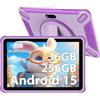 PIXGOOD Tablet per bambini 10 pollici, Android 15.0, 36 GB di RAM 256 GB di ROM (espandibile con SD), controllo genitori, schermo HD IPS, 5MP+2MP, WiFi, Bluetooth, tablet educativo (Viola)