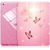 INFILAND Custodia per iPad 9a generazione 2021/iPad 8a generazione 2020/iPad 7a generazione 2019 da 10,2, custodia glitterata con retro trasparente, portapenne per bambini e ragazze (svolazzante rosa
