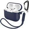 Generic Compatibile con AirPods Pro 3 custodia con portachiavi/cinturino da polso, Pro 3a generazione [2025] custodia protettiva in silicone antiurto per cuffie supporto ricarica wireless, blu notte