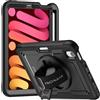 TECHGEAR JOLT-SHELL - Custodia per Apple iPad Mini 7/Mini 6 da 8,3 [7a/6a generazione], resistente, sottile, antiurto, con supporto girevole a 360° e cinturino da polso, colore: nero