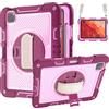 YOUULAR Custodia per tablet Apple iPad Pro 11 (2024)/Apple iPad Pro 11 (M4) 11, custodia antiurto per tablet con supporto girevole a 360° e cinturino da polso, tracolla rosa rossa+rosa